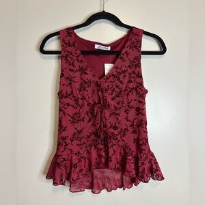 Cupshe Burgundy Floral Ruffle Blouse